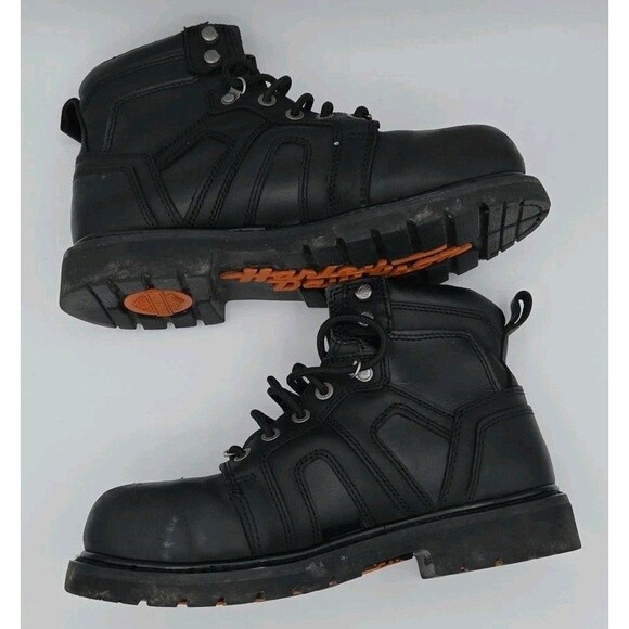 HARLEY-DAVIDSON FOOTWEAR Mens Black Leather Motorcycle Boots Sz 9.5 M  Steel Toe - Picture 5 of 9